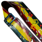 Airbrushed and finely detailed custom guitar strap with flames and two three-dimensional guitars.