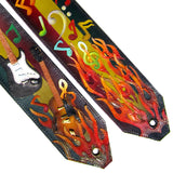 Airbrushed and finely detailed custom guitar strap with flames and two three-dimensional guitars.